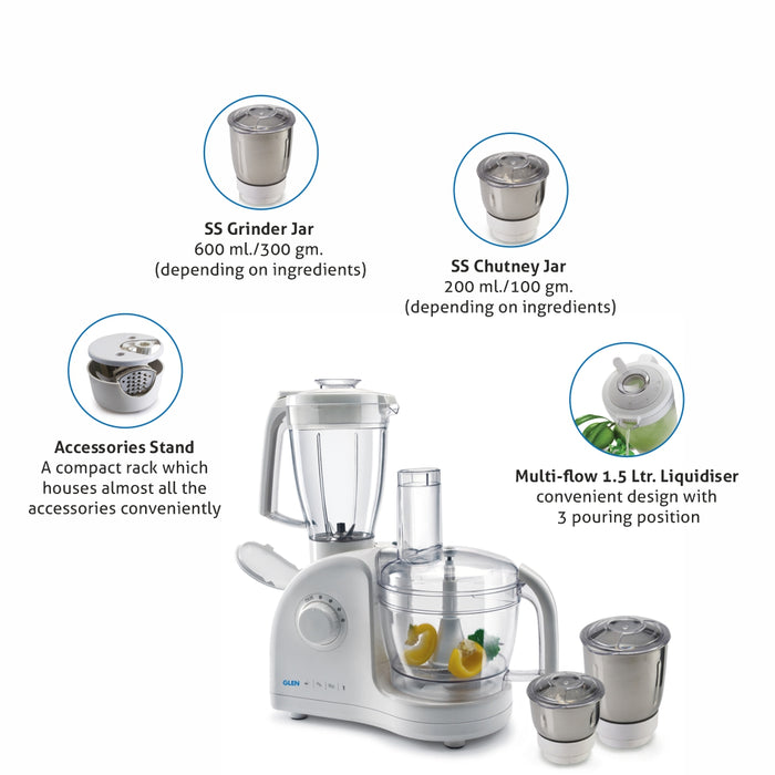 Food Processor Kitchen Machine 700W 3 Jars, Centrifugal and Citrus Juicer 4 SS Disc Blades -White (4052FP)