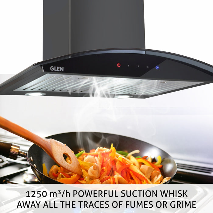 Kitchen Chimney Curved Glass with Touch Sensor, Italian Motor Baffle filter 60cm 1250 m3/h - Black (6071 TS BL)