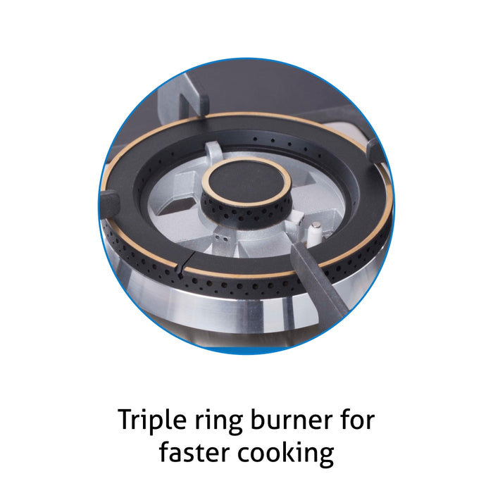 5 Burner Built-in Glass Gas Hob Triple Ring Burner Double Ring Forged Brass Burner Auto Ignition (1095 SQDBTR)