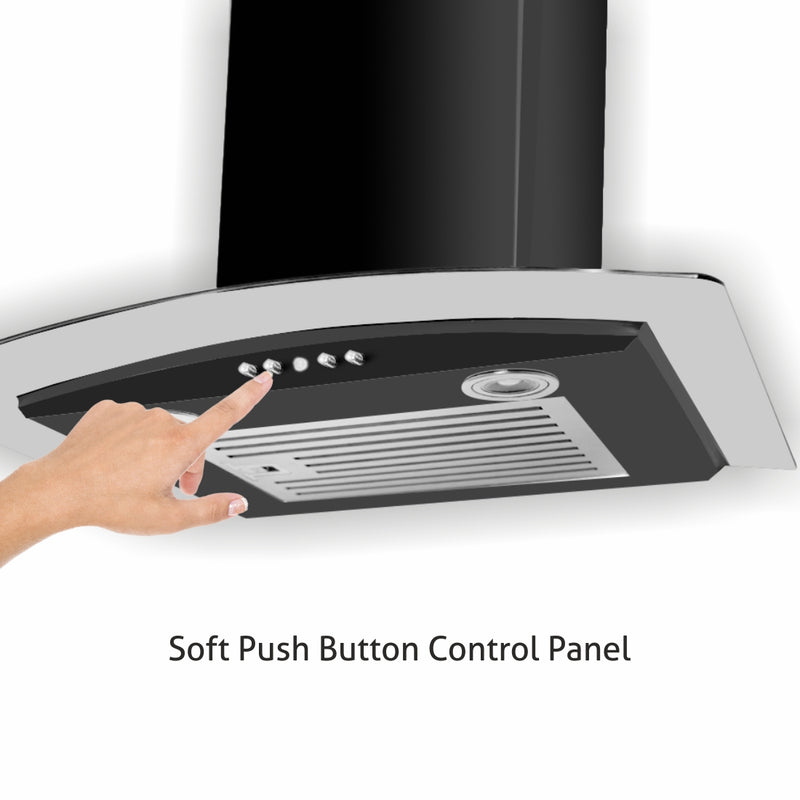 Kitchen Chimney Curved Glass with Push Button Baffle filters 60cm 1000 m3/h -Black (6071 EX BL)
