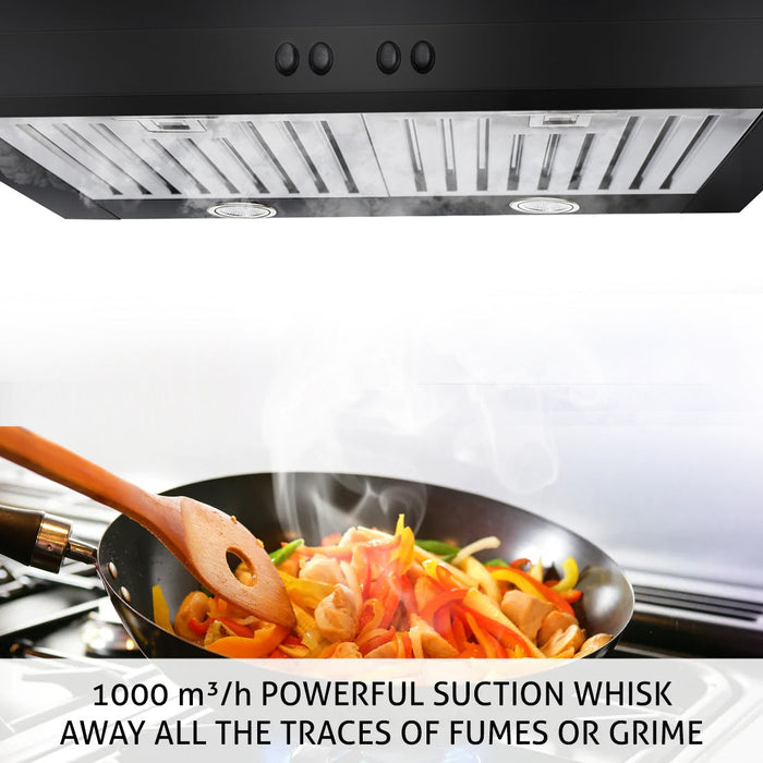Straight Line Kitchen Chimney Push Button Baffle filters 60cm 1000 m3/h -Black (6001 BL PB)
