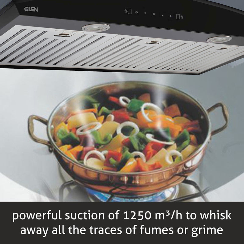 Kitchen Chimney Curved Glass with Motion Sensor Baffle filter 90cm 1250 m3/h -Black (6071 BLMS 90)