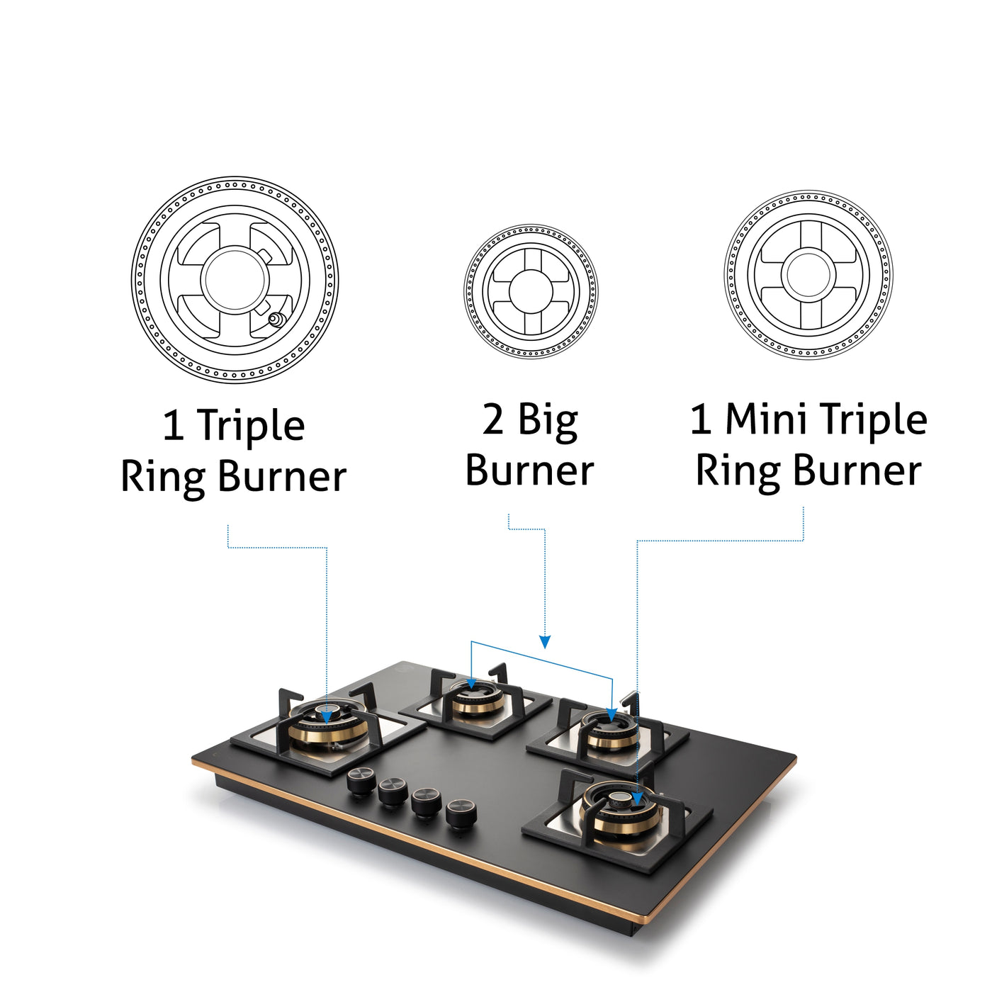 Buy Glen 4 Burner Gas Hob with Triple Ring Brass Burner Online