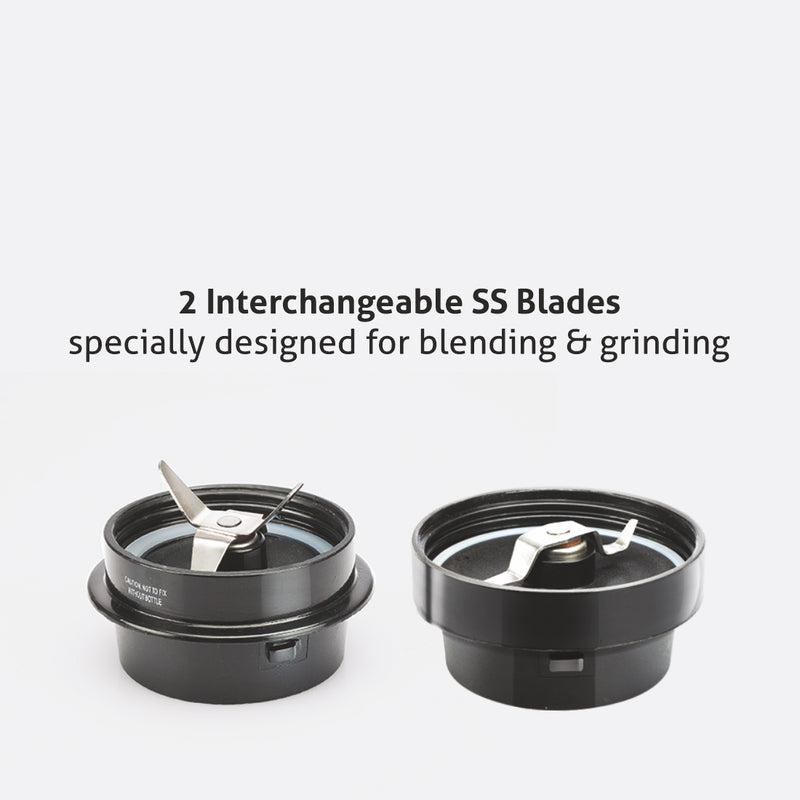 20000 RPM powerful blender with 2 interchangeable stainless steel blades