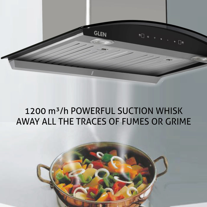 Auto Clean Curved Glass Kitchen Chimney, Baffle Filters, Motion Sensor 60/90cm 1200 m3/h - Silver (6066 MS AC)