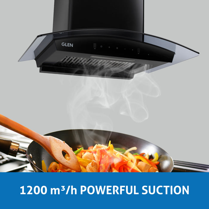 Auto Clean Curved Glass Chimney with Inverter Technology, BLDC Motor 60/90cm 1200 m³/h -Black (6071 BL BLDC AC)