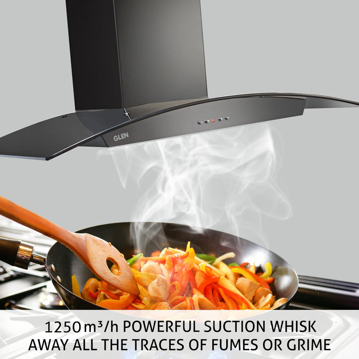 Kitchen Chimney Curved Glass with Push Button Baffle filters 90cm 1250 m3/h -Black (6071 BL)