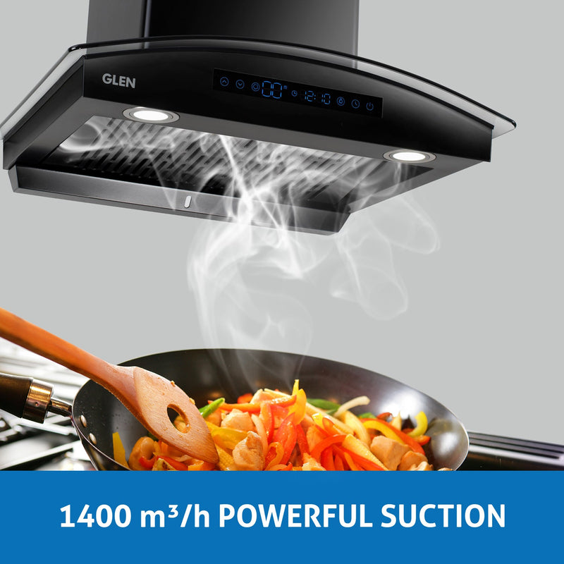 Auto Clean Curved Glass Chimney with Inverter Technology, BLDC Motor 1400 m³/h - 60/76/90cm (6069 BL BLDC AC )