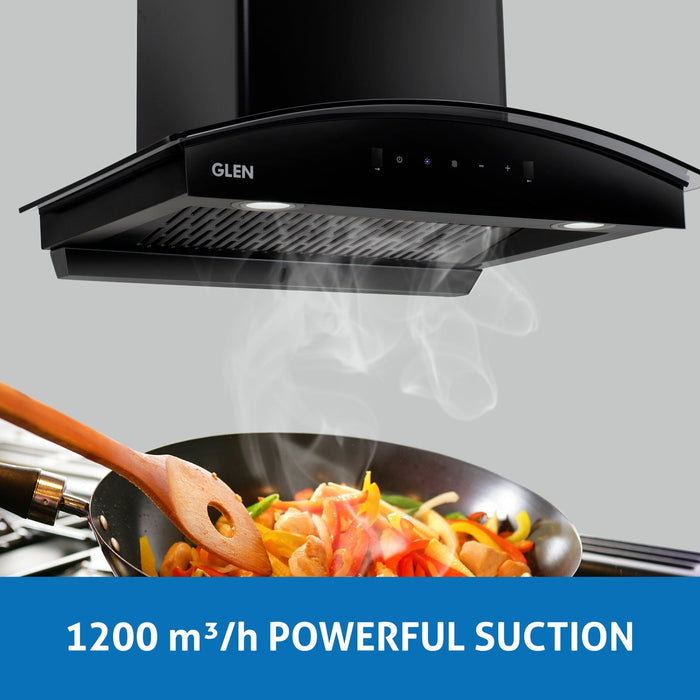 Auto Clean Chimney Curved Glass Filterless with Motion Sensor, 60/76/90cm 1200 m³/h -Black (6080 BL MS AC)