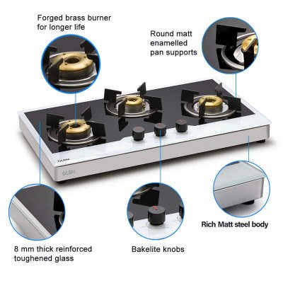 3 Burner Free Standing Glass Hob features