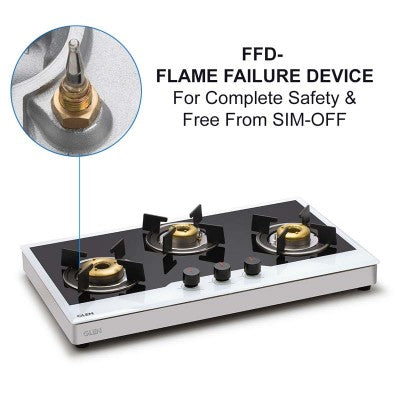 3 Burner Free Standing Glass Hob with flame failure device