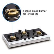 3 Burner Free Standing Glass Hob with forged brass burner