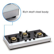 3 Burner Free Standing Glass Hob with matte steel body