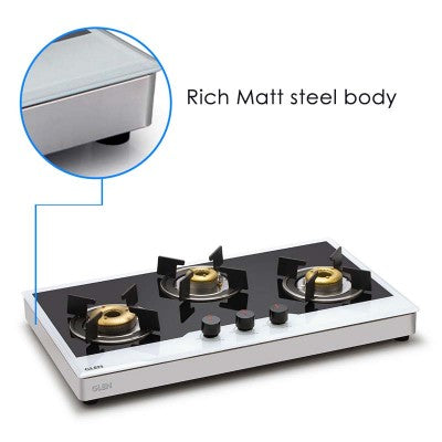 3 Burner Free Standing Glass Hob with matte steel body