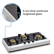 3 Burner Free Standing Glass Hob with 8mm thick toughened glass