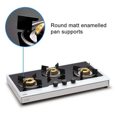 3 Burner Free Standing Glass Hob with round matt enamelled pan support