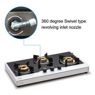 3 Burner Free Standing Glass Hob  with 360 degree swicel type