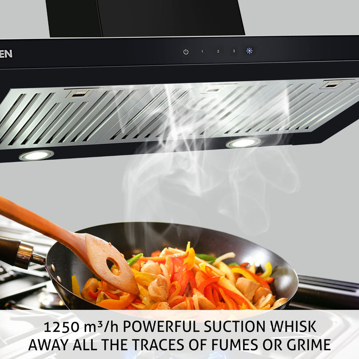 Electric Kitchen Chimney Touch Controls, T Shape Baffle filters 90cm 1250 m3/h -Black (6056 TS)