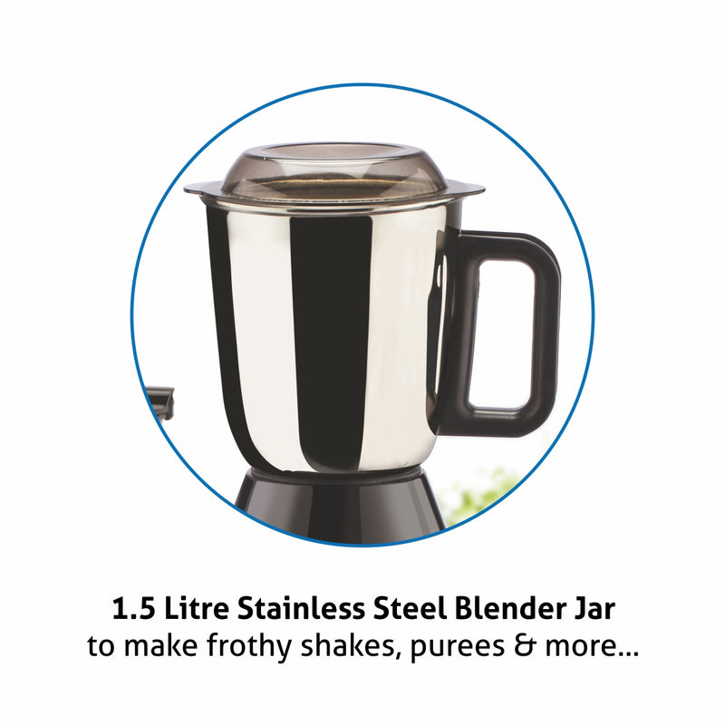 Mixer Grinder 750W 100% Copper Motor, 1 Transparent Jar, 3 Stainless Steel Jars, - Silver (4030 PLUS)