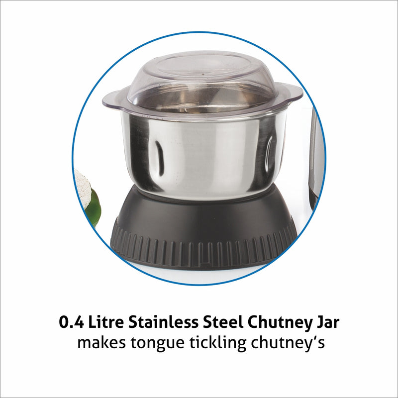 Mixer Grinder 750W 100% Copper Motor, 1 Transparent Jar, 3 Stainless Steel Jars, - Silver (4022 PLAT PLUS)