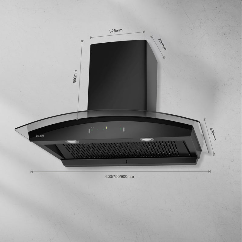 Auto Clean Chimney Curved Glass Filter-less with Wi-Fi Control 1400 m³/h - 60/76/90cm (CH 6068 AC BLS)