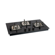 3 Burner Glass Hob Top Forged Brass Burners with Flame Failure Device Auto Ignition