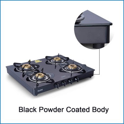 4 Burner Glass Gas Stove with Forged Brass Burner 60 CM Black (CT1041GTFBBL)