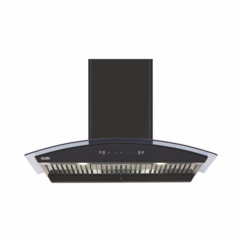 Auto Clean Curved Glass Kitchen Chimney, Baffle Filters, Motion Sensor 1200 m3/h 60cm - Black (6066 MS AC BL)