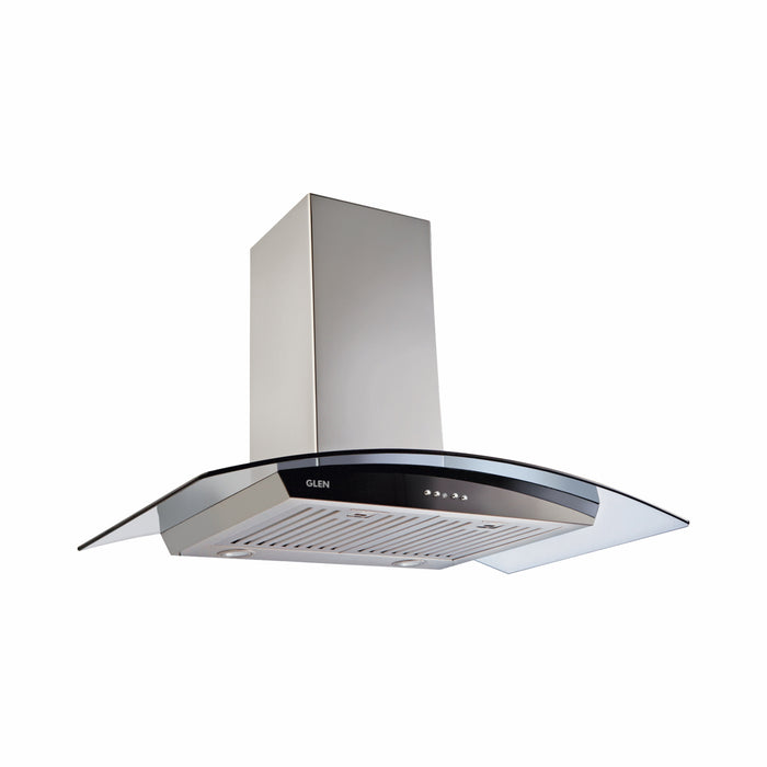Kitchen Chimney Curved Glass, Push Buttons Italian Motor, Baffle filter 90cm 1250 m3/h -Silver (6071 GF)