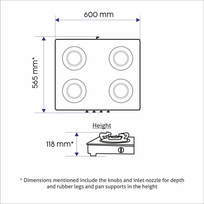 4 Burner Glass Gas Stove with Forged Brass Burner 60 CM Black (CT1041GTFBBL)