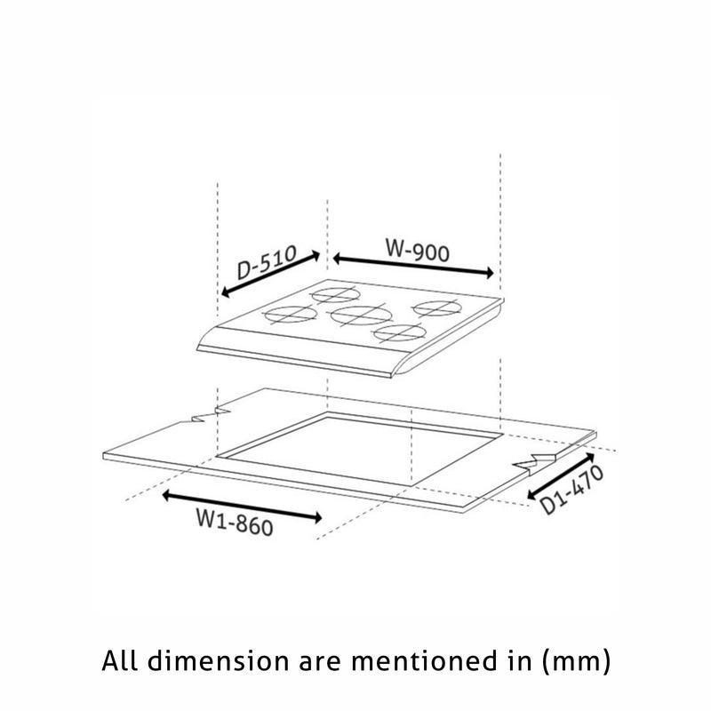 5 Burner Built-in Hob Triple Ring Double Ring Forged Brass Burner Flame Failure Device Auto Ign (1095 SQDBTRFFD)