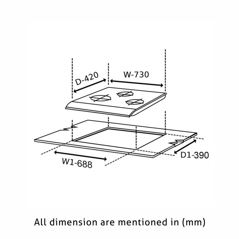 3 Burner Built in Glass Hob dimensions