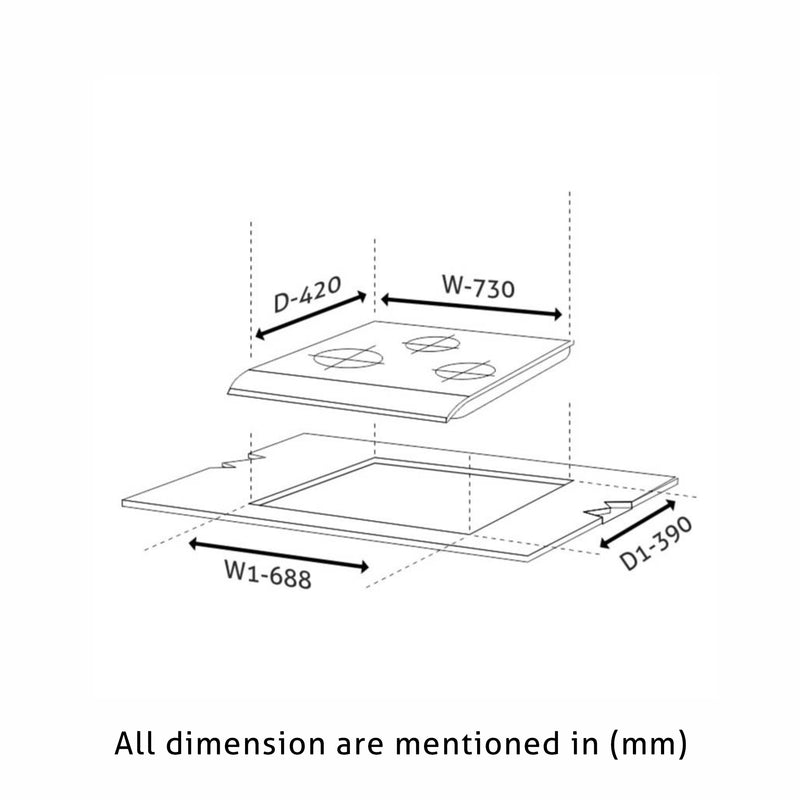 3 Burner Glass Hob dimensions