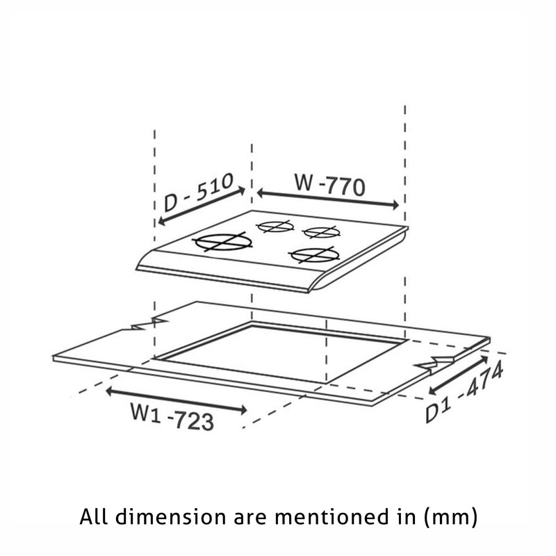 4 Burner Glass Hob dimensions
