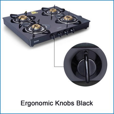 4 Burner Glass Gas Stove with Forged Brass Burner 60 CM Black (CT1041GTFBBL)