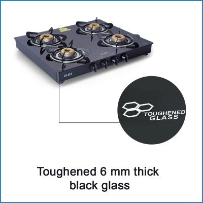 4 Burner Glass Gas Stove with Forged Brass Burner 60 CM Black (CT1041GTFBBL)