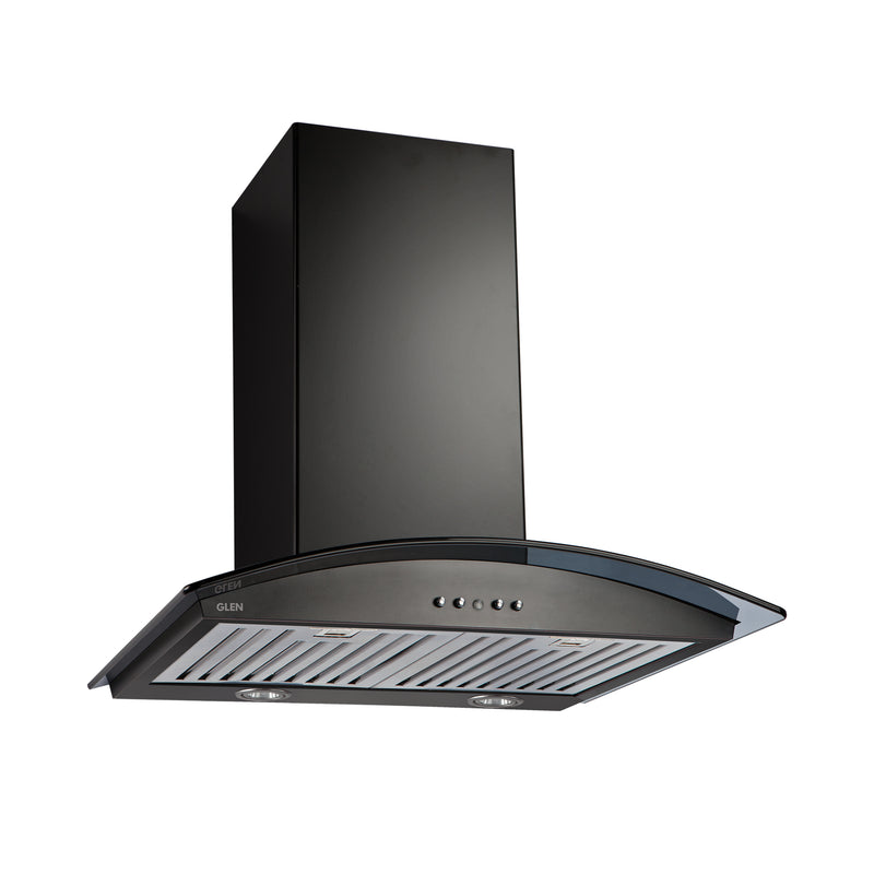 Kitchen Chimney Curved Glass, Push Buttons Baffle filter 60cm 1250 m3/h -Black (6071 DX BL 60)