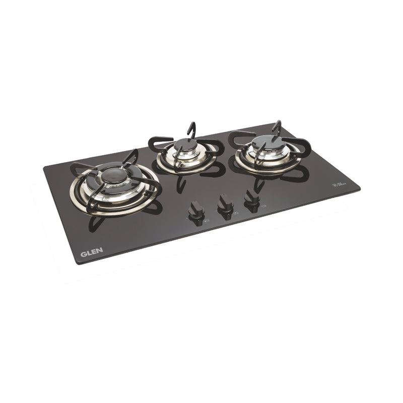 3 Burner Built in Glass Hob with Double Ring Forged Brass Burner Auto Ignition