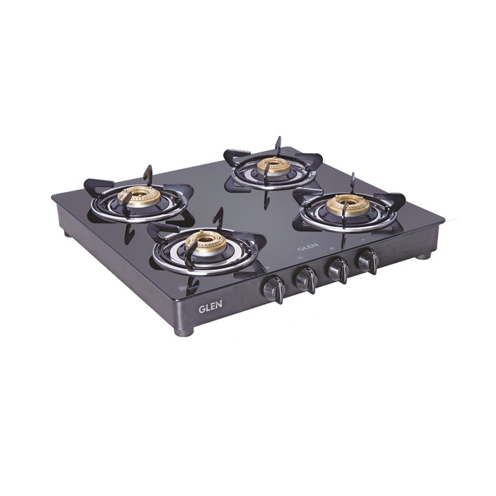 4 Burner PNG Glass Gas Stove with Brass Burner, Black