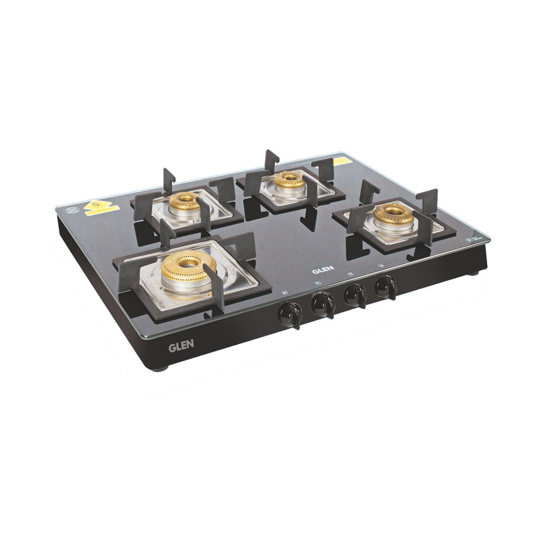 4 Burner Glass Gas Stove 1 High Flame 3 Forged Brass Burner 70 CM Black (CT1048GTSQBLFB)