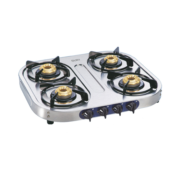 4 Burner Stainless Steel Gas Stove 1 High Flame 3 Brass Burners (1044 HF) - Manual/Auto Ignition