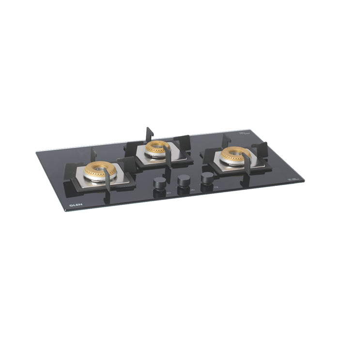 3 Burner Built in Glass Hob with Italian Double Ring Brass Burner Auto Ignition  (1073 SQ IN BB)