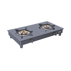 2 Burner  Glass Gas Stove with Brass Burner Black (1020 GT BB BL)