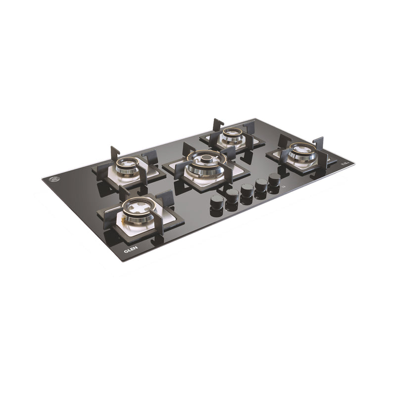5 Burner Built-in Glass Gas Hob Triple Ring Burner Double Ring Forged Brass Burner Auto Ignition (1095 SQDBTR)