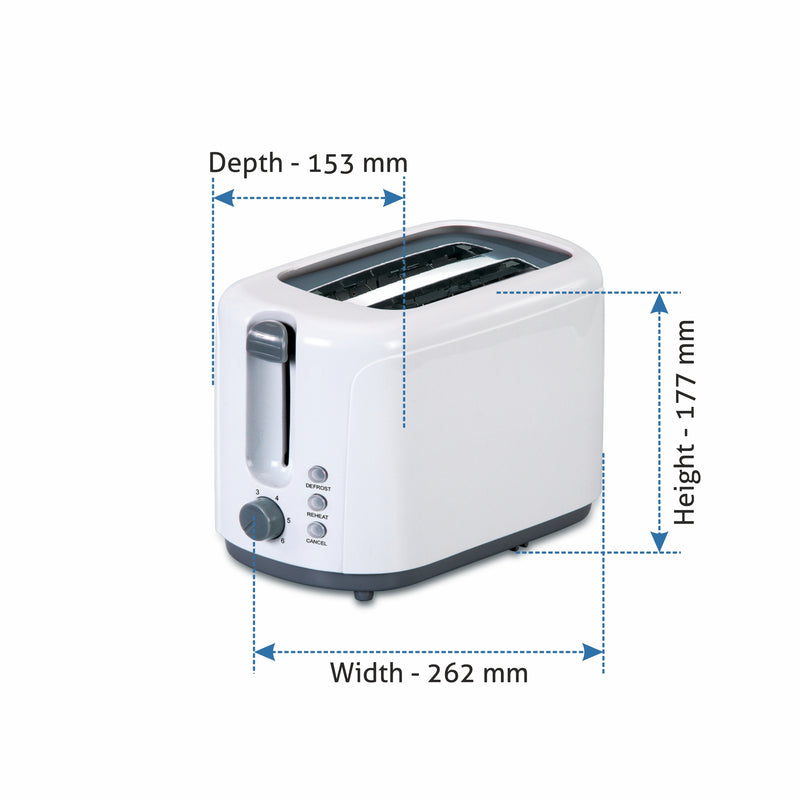 Electric Auto Pop-up 2 Slice Toaster, 750W, 6 Level Browning Control, Removable Crumb Tray - White (3019)