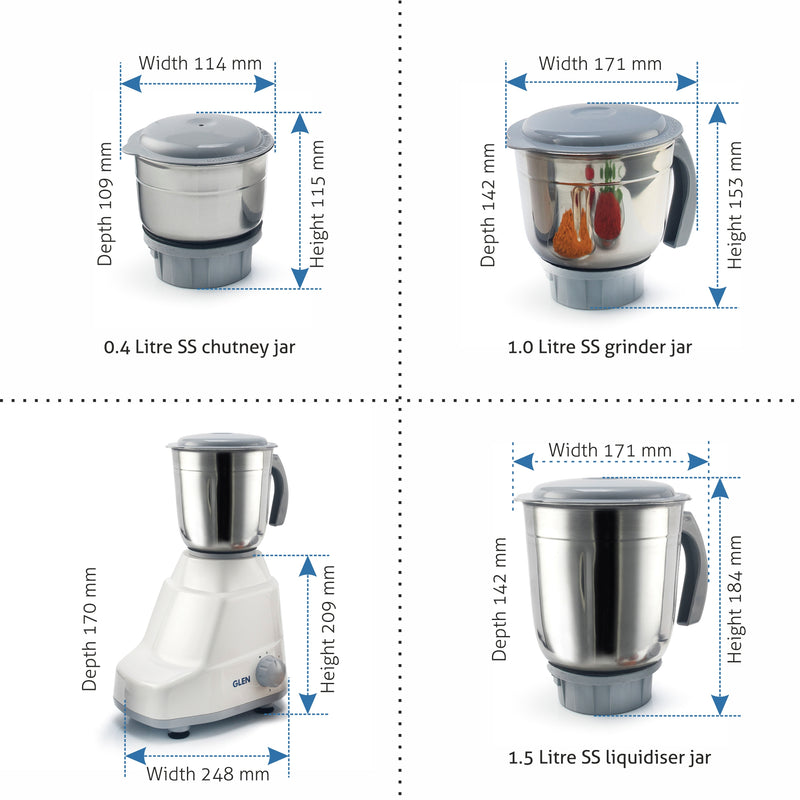 Mixer Grinder 500W 100% Copper Motor With 3 Stainless Steel Blender, Grinder and Chutney Jars - White (4020)