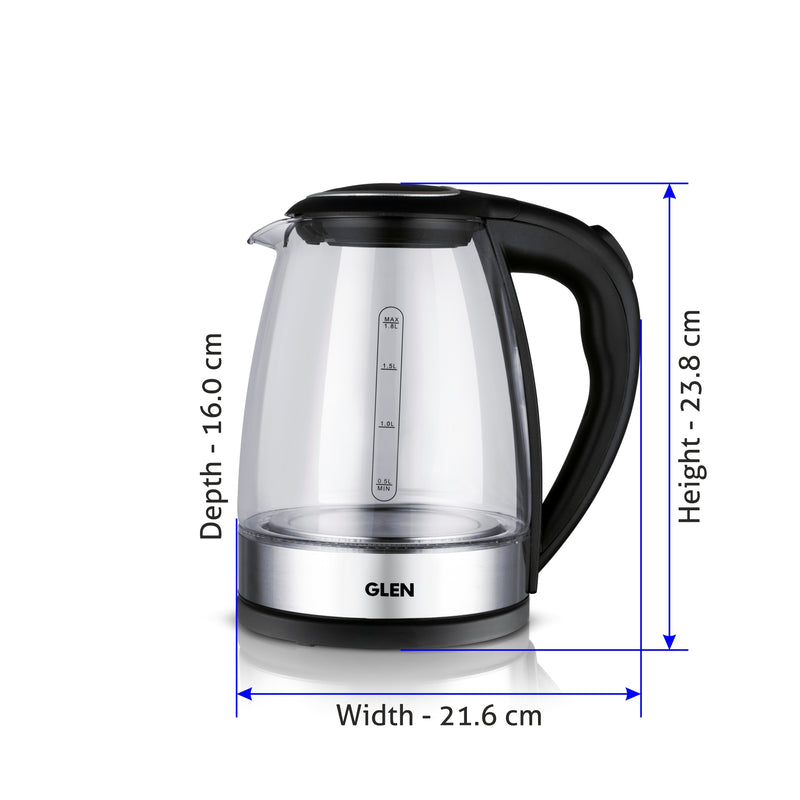 Electric Glass Kettle 1.8 Litre with 360° Rotational Base, Auto Shut-off, 2000 W - White (9012)
