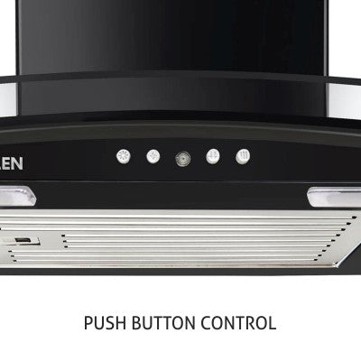 Kitchen Chimney Curved Glass with Push Button Baffle filters 60cm 1000 m3/h -Black (6070 JU BL)