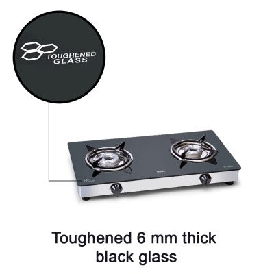 2 Burner Glass Gas Stove with Aluminium Alloy Burners (1020 GT)