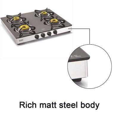 4 Burner Glass Gas Stove 1 High Flame 3 Forged Brass Burners 60 CM (CT1042GTFB) - Manual/Auto Ignition